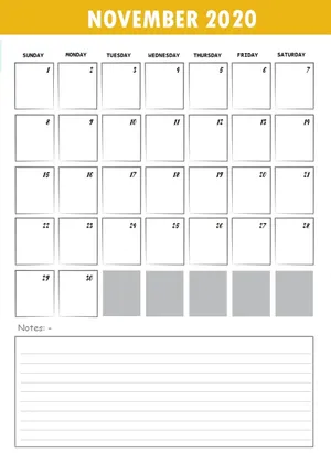 Vibrant November 2020 Calendar Wallpaper