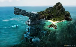 View Of A Majestic Island In An Unknown Ocean, Subnautica. Wallpaper