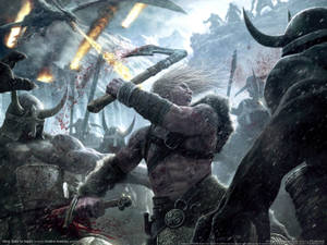 Viking Warriors Clashing In Battle For Asgard Wallpaper