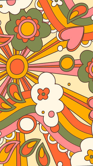 Vintage 70s Pink And Yellow Rays Wallpaper