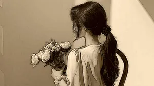Vintage Girl With Flowers Back Angle Pinterest Aesthetic Wallpaper