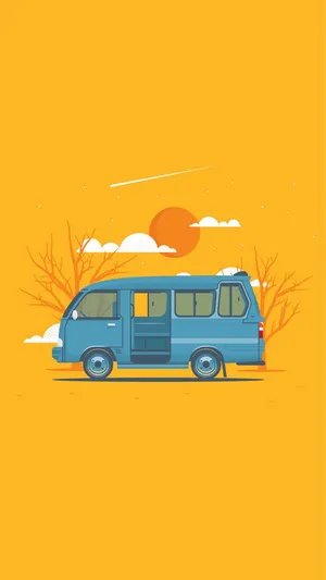 Vintage Iphone Blue Van Sunset Aesthetic Wallpaper
