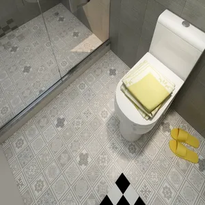 Vintage Tiled Bathroom Floor Wallpaper