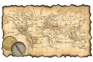 Vintage World Mapwith Compass Wallpaper
