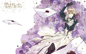 Violet Evergarden On A Field Of Purple Roses Wallpaper