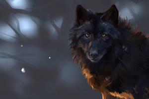 Vivid Painting Of A Black Wolf Standing At Attention Wallpaper