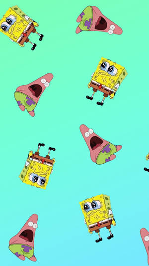Wacky Spongebob And Patrick Pattern Wallpaper
