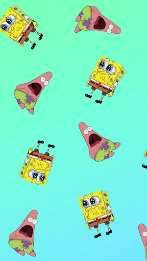 Wacky Spongebob And Patrick Pattern Wallpaper