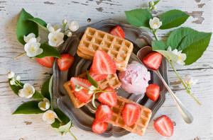 Waffles Strawberry Ice Cream Wallpaper