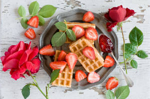 Waffles Strawberry Jam Wallpaper