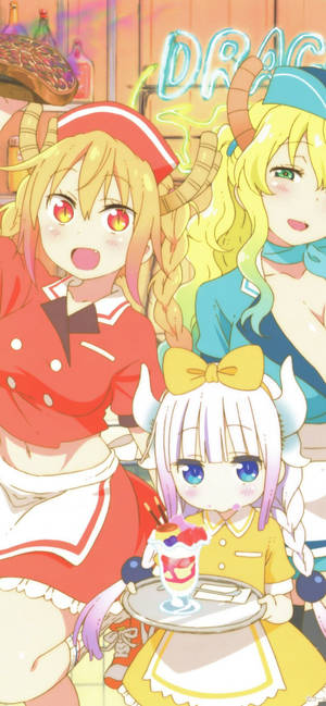 Waitress Tohru, Kanna, And Lucoa Phone Wallpaper