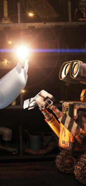 Wall E Iphone Looking At Light Bulb Wallpaper