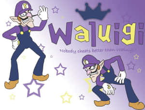 Waluigi Strikes A Victory Pose In Action Wallpaper
