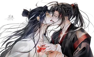 Wangxian Anime Couple Kiss Fan Art Wallpaper