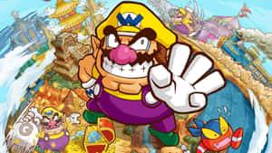 Wario Smirking With Glowing Eyes In A Dark Background Wallpaper