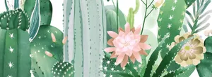Watercolor Cactus Garden Panorama Wallpaper