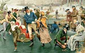 Watercolor Painting Of Random People Skating Wallpaper