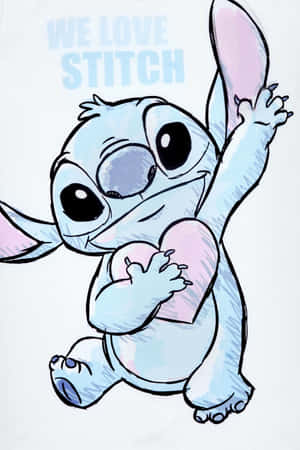 We Love Stitch Heart Hug Illustration Wallpaper