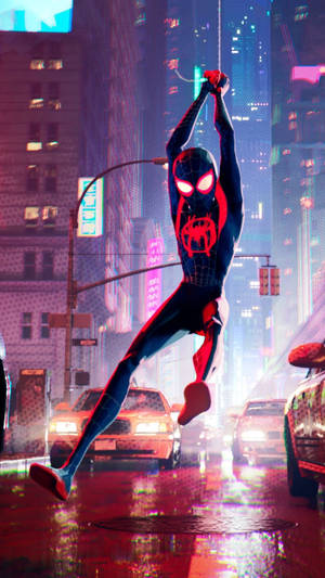 Web-slinging Miles Morales Spider Verse Wallpaper