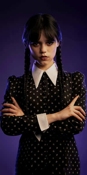 Wednesday Addams Portrait Purple Backdrop Wallpaper