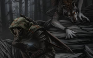 Werewolf And Hunter Clash Over A Mysterious Skull Wallpaper