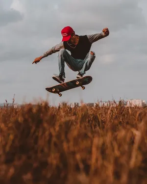 Wheat Field Midair Stunt Skater Aesthetic Wallpaper