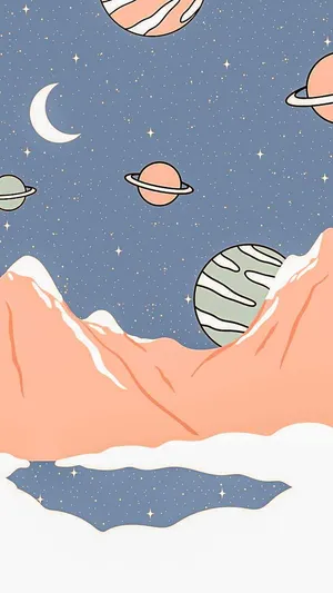 Whimsical Space Mountain Illustration Wallpaper