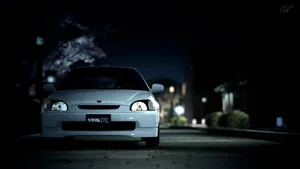 White 4k Honda Civic Night Parking Wallpaper