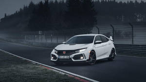 White 4k Honda Civic Race Track Wallpaper