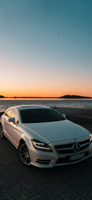 White Amg And Beach Sunset Wallpaper