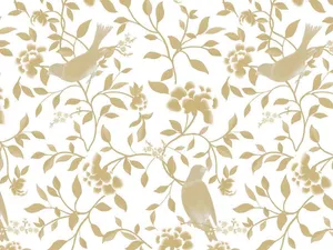 White And Gold Bird Bush Wallpaper