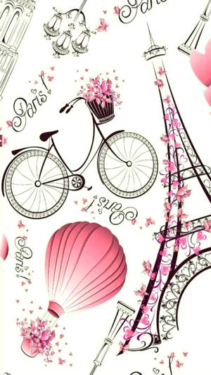 White And Pink Paris Postcard Wallpaper