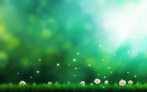 White Daisies Plain Green Wallpaper