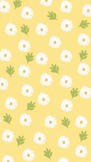 White Daisy Aesthetic Leaves Yellow Wallpaper