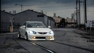 White Jdm Honda Civic On Railroad Wallpaper