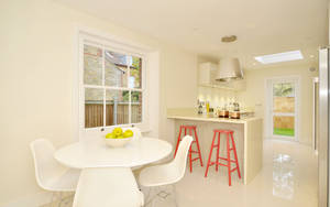 White Kitchen Background With Stools Wallpaper