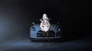White Nissan Anime Car Wallpaper