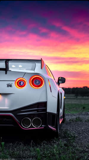 White Nissan R35 Gtr Orange Violet Sky Wallpaper