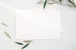 White Printer Paper With Green Leaves Wallpaper
