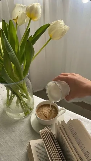 White Tulips And Coffee Aesthetic Wallpaper