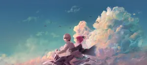 Wholesome Couple Enjoying A Motorcycle Ride Wallpaper