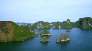 Wide Shot Of Halong Bay In Vietnam Wallpaper