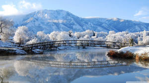 Windows Winter Bridge Over Lake Wallpaper