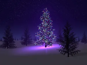 Winter Holiday Desktop Christmas Tree With Colorful Lights Wallpaper