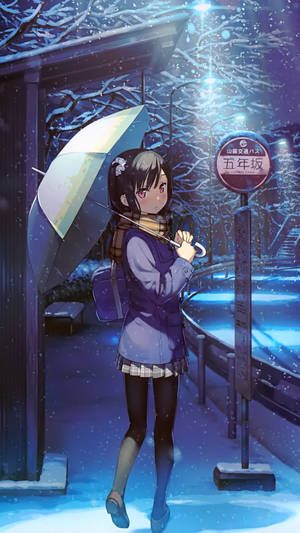 Winter Phone Bus Stop Wallpaper