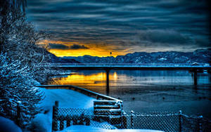 Winter Sunset On Galaxy Tablet Wallpaper