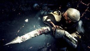 Witcher 4k Grealt Wielding Sword Wallpaper