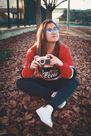 Woman Wearing Red And Black Long-sleeved Shirt Holding Dslr Camera Wallpaper
