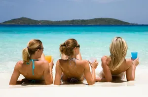 Women Beach Friends Vacation Wallpaper