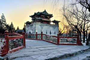 Wooden Handrail Leading To Summer Palace Wallpaper